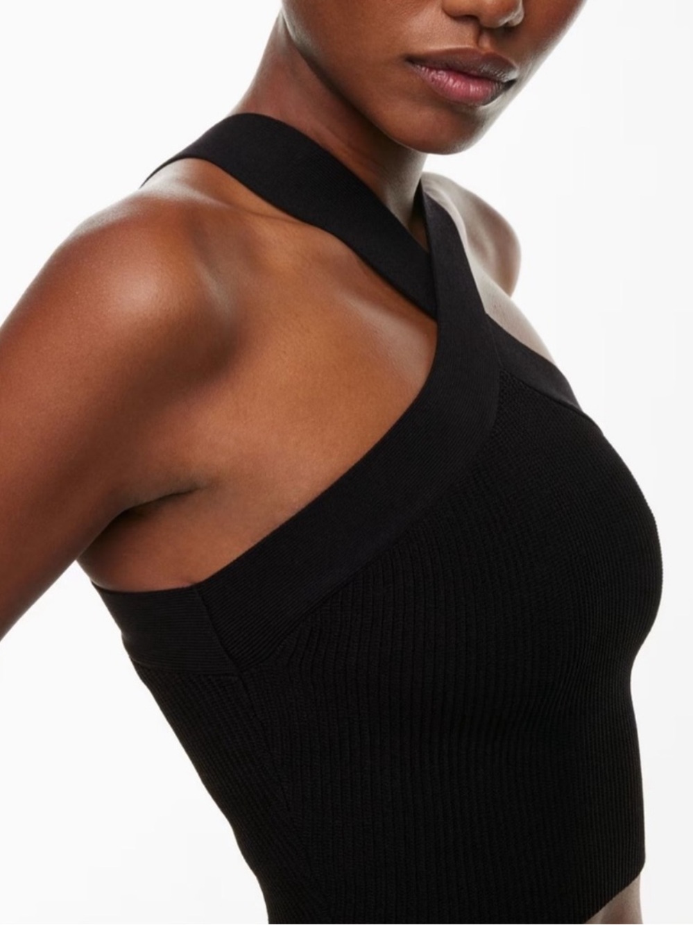 Aritzia Babaton Sculpt Knit Ribbed Criss-cross Cropped Halter Top in Black XL
